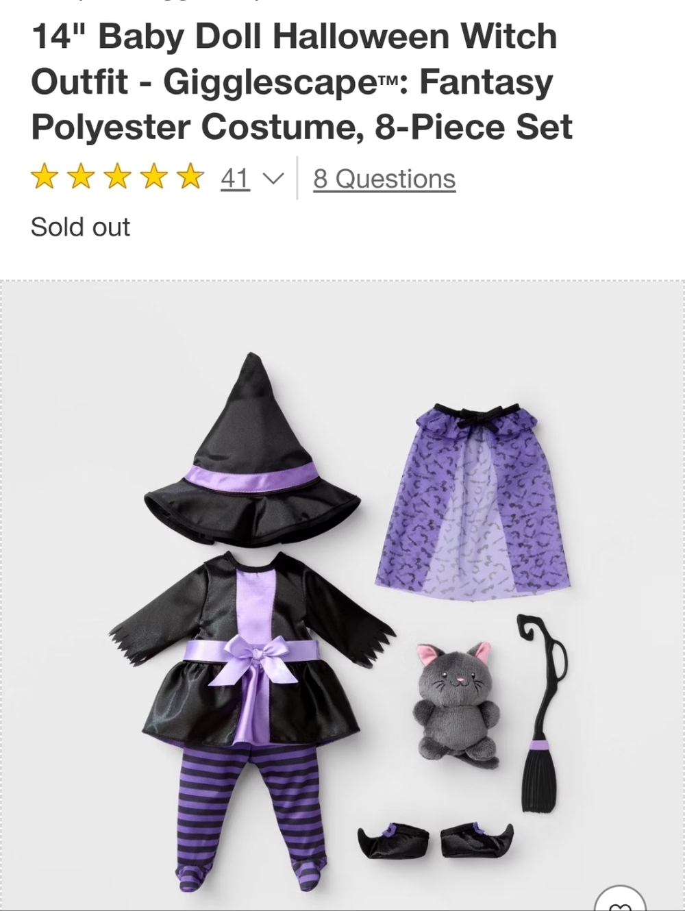 Gigglescape Witch Doll Costume with Plush Cat NWT - Picture 7 of 11
